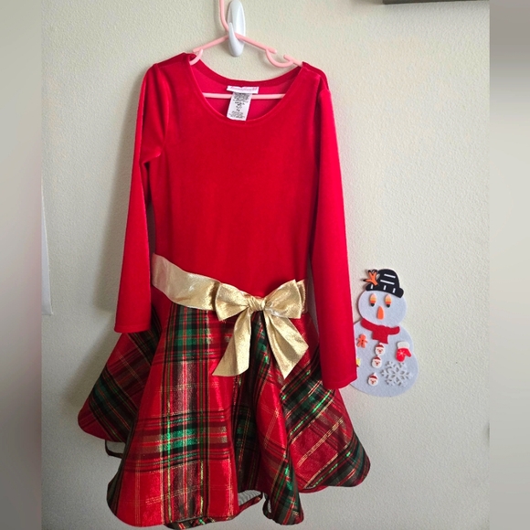 CHRISTMAS DRESS girl ,BonniJean,holiday,Size8,red,green,gold, dress,mindco, - Picture 2 of 6